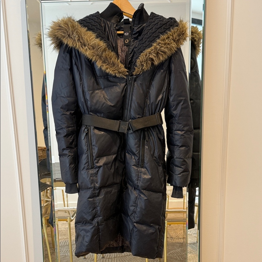 RUD navy Quilted Coat with Faux Fur Trim